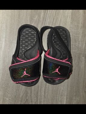Jordan Kids Black Slide Sandals with Pink Jumpman Accents
